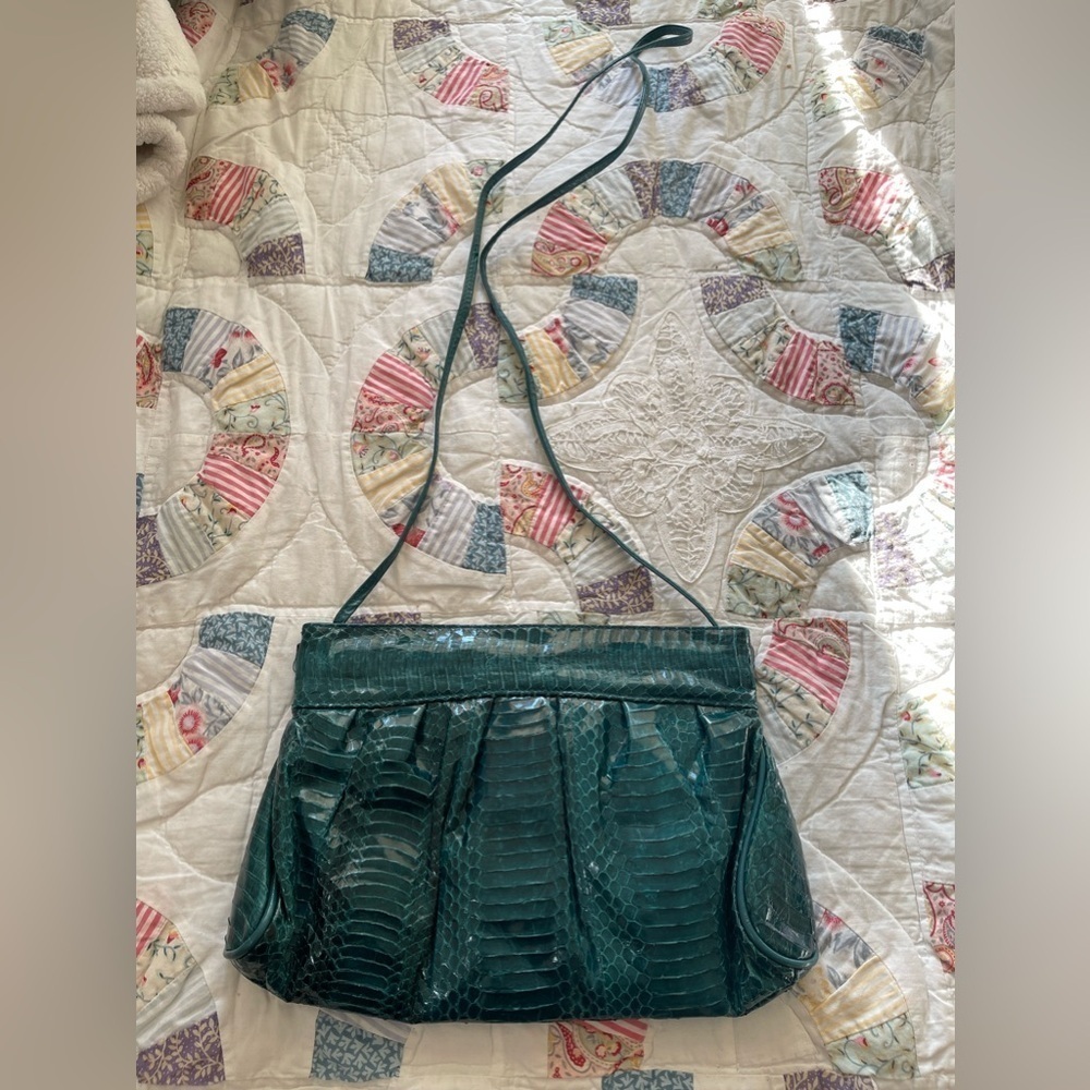 Vintage J Renee Emerald green clutch bag wedding prom 80s bow strap large purse - Picture 3 of 11
